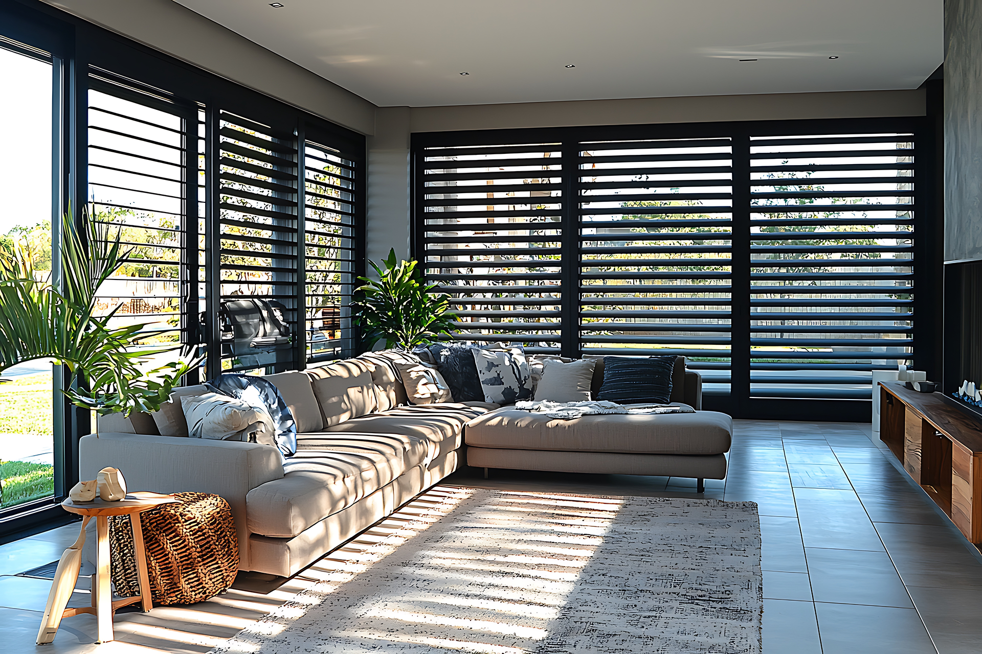 Modern home addition with large windows and backyard access